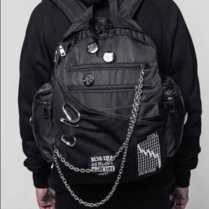 Disturbia patch and chain backpack!! Comes with custom patches and pins.